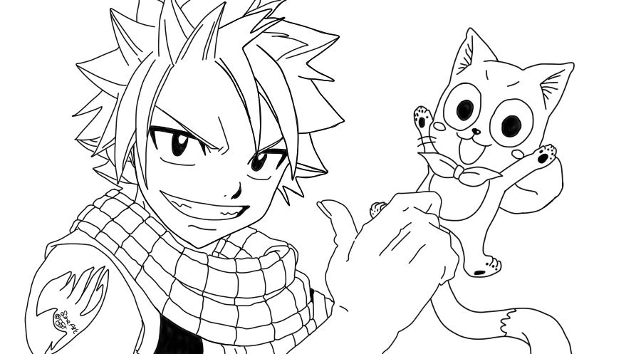 Natsu And Happy Coloring Page - Free Printable Coloring Pages for Kids