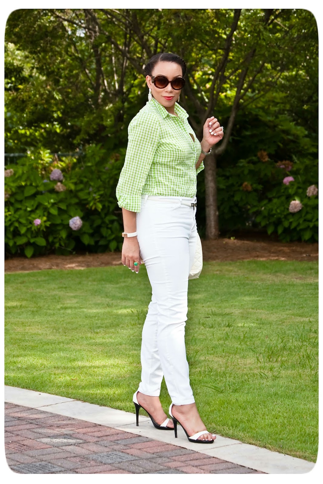 Weekend Wear | Green Gingham + White Denim! -- Erica B's DIY Style!