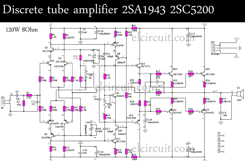 Discrete Tube amplifier 2SA1943 2SC5200 - Electronic Circuit