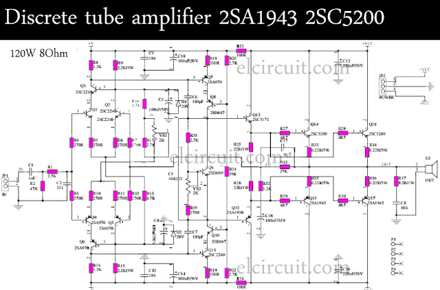Discrete Tube Power Amplifier circuit using 2SA1943 2SC5200