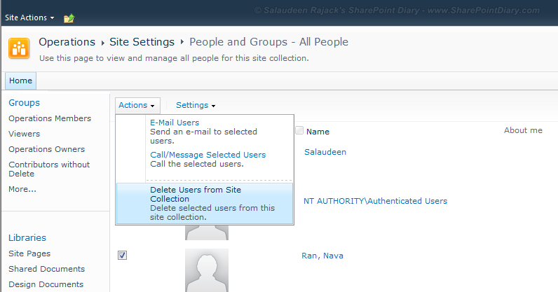 delete users from sharepoint site collection using clone sharepoint site