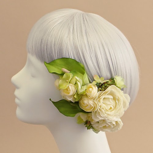 カラーのヘアピックセット（グリーン）_ウェディングヘッドドレスと花髪飾りairaka