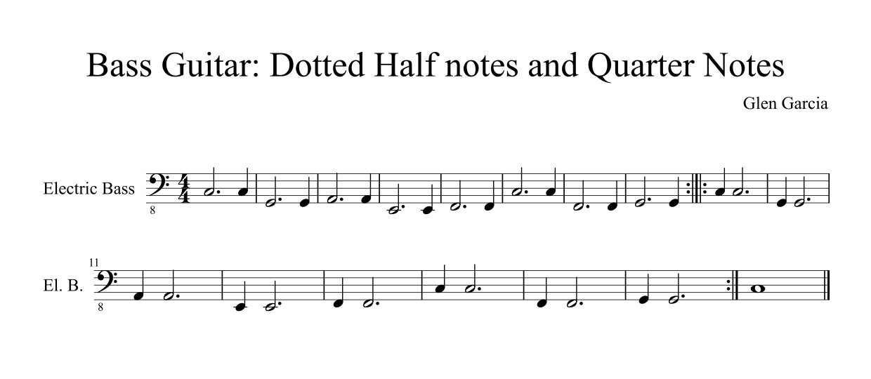 Guitar and Bass for Beginners like Me: Bass Guitar: Dotted Half notes