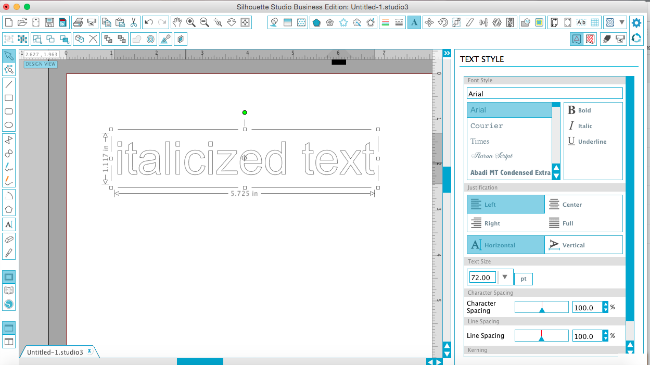 italicize text silhouette studio tutorial, silhouette studio fonts, italics