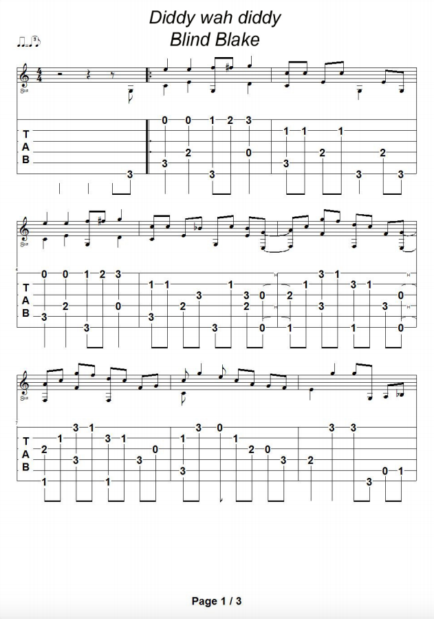 Guitar Tabs Tabs For Diddy Wah Diddy by Blind Blake