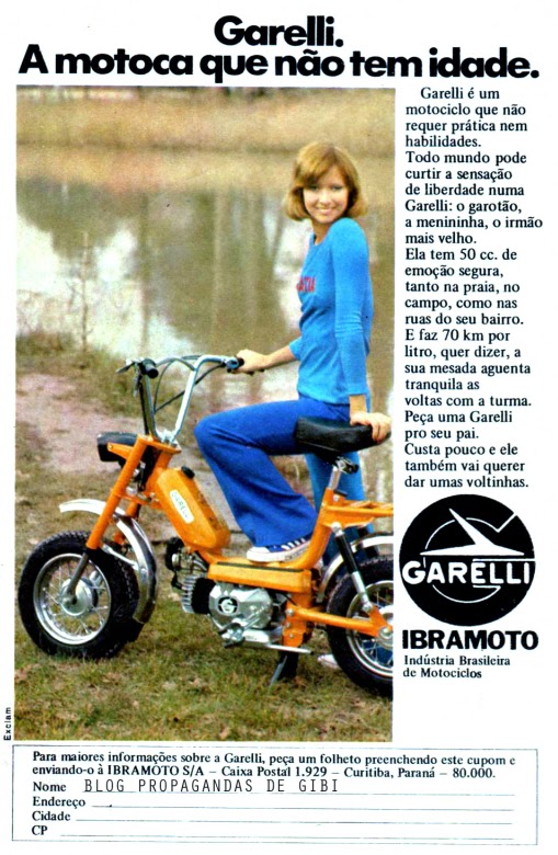 Propaganda do motociclo Garelli em 1975.