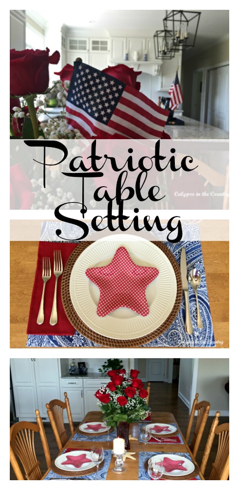 Patriotic Table Setting - Adding simple touches to a summer table to decorate for the 4th of July or even Flag Day! Calypso in the Country blog #patriotic #memorialday #4thofjuly #redwhiteandblue #patrioticdecor