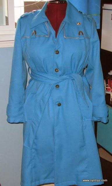 SYNTRYZ Stitches: Bright Turquoise Blue Trench Coat