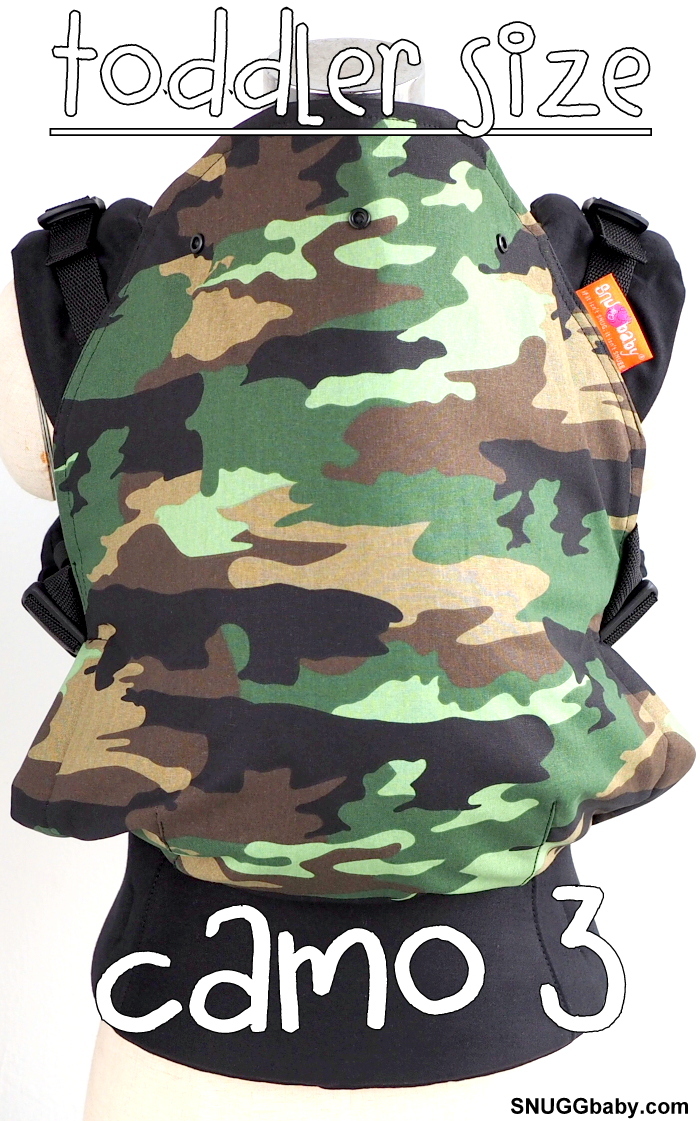 Snuggbaby Stork Soft Structured Carrier (SSC) Camo in Black in Toddler size.