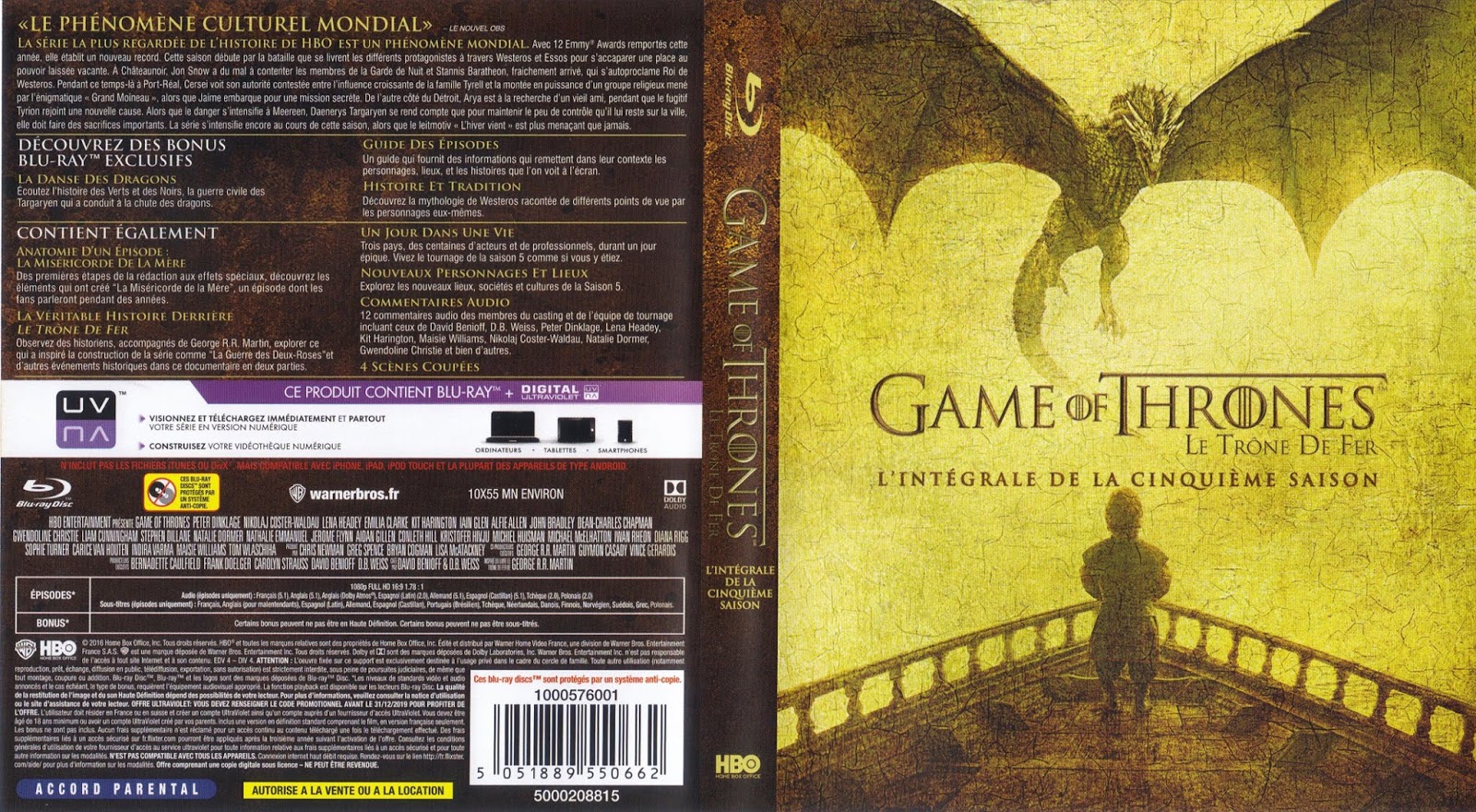 BLURAY JAQUETTES BLURAY Game of thrones Saison 5