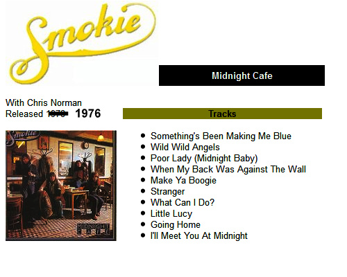 3. plate , kad grupa jau saucās ,, Smokie '' - Midnight Cafe ( 1976 )