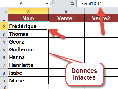 Données intactes - coller avec liaison