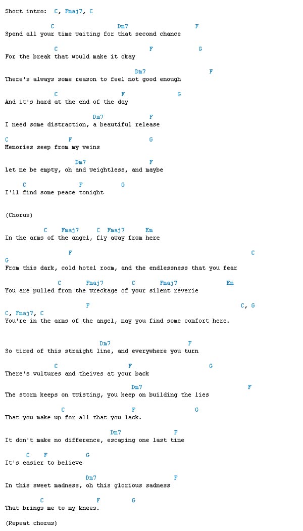 In The Arms Of An Angel Chords Sheet and Chords Collection