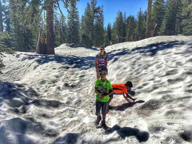 Hiking snowy Castle Peak trail