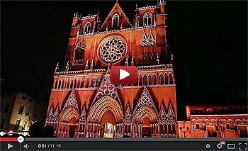 Mapping de Damien Fontaine sur la Cathédrale Saint Jean de Lyon.