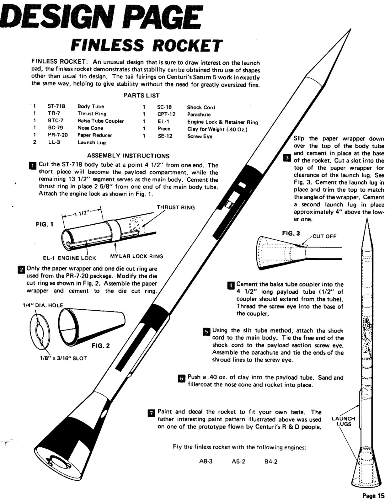 Model Rocket Building Centuri Finless Rocket Plans from Jim Z's