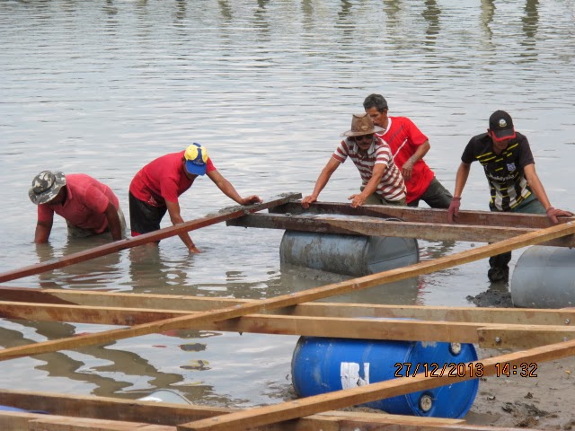 hanafiah the fish farmer: Building river raft for fish farm