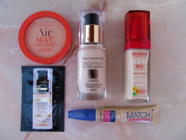 Bourjois Healthy Mix, Bourjois Air Mat, Max Factor Facefinity,Max Factor Miracle Match Foundation, Rimmel Match Perfection
