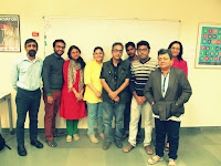 Rajat Chaudhuri with students after his talk at the British Council, Calcutta