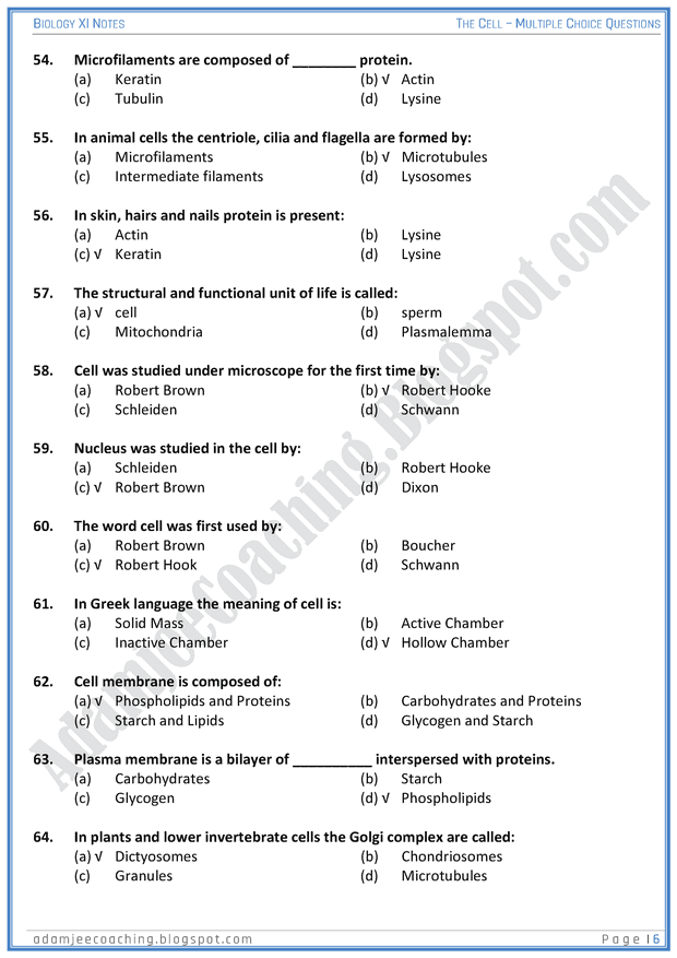 the-cell-mcqs-biology-11th