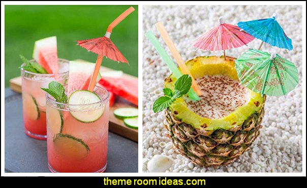 decorative drinks tropical party food ideas  Tropical party decorations - tropical party ideas - ALOHA Hawaii Luau Party Decorations - Luau Hawaiian Grass Table Skirt raffia Decorations - Hula Hibiscus Tropical Birthday Summer Pool Party Supplies - tiki party pineapple party decorations - beach party - Birthday party  photo backdrop - tropical themed cake decorations - beach tiki themed table decorations -  party props - summer party