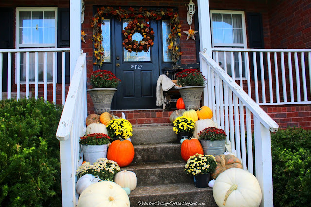 Farmhouse Style, Porch Decor, Mums, Pumpkins, Fall Decor