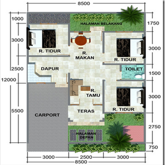 Rumah dengan tipe 70 lengkap dengan 3 kamar dan carport Rumah dengan tipe 70 lengkap dengan 3 kamar dan carport