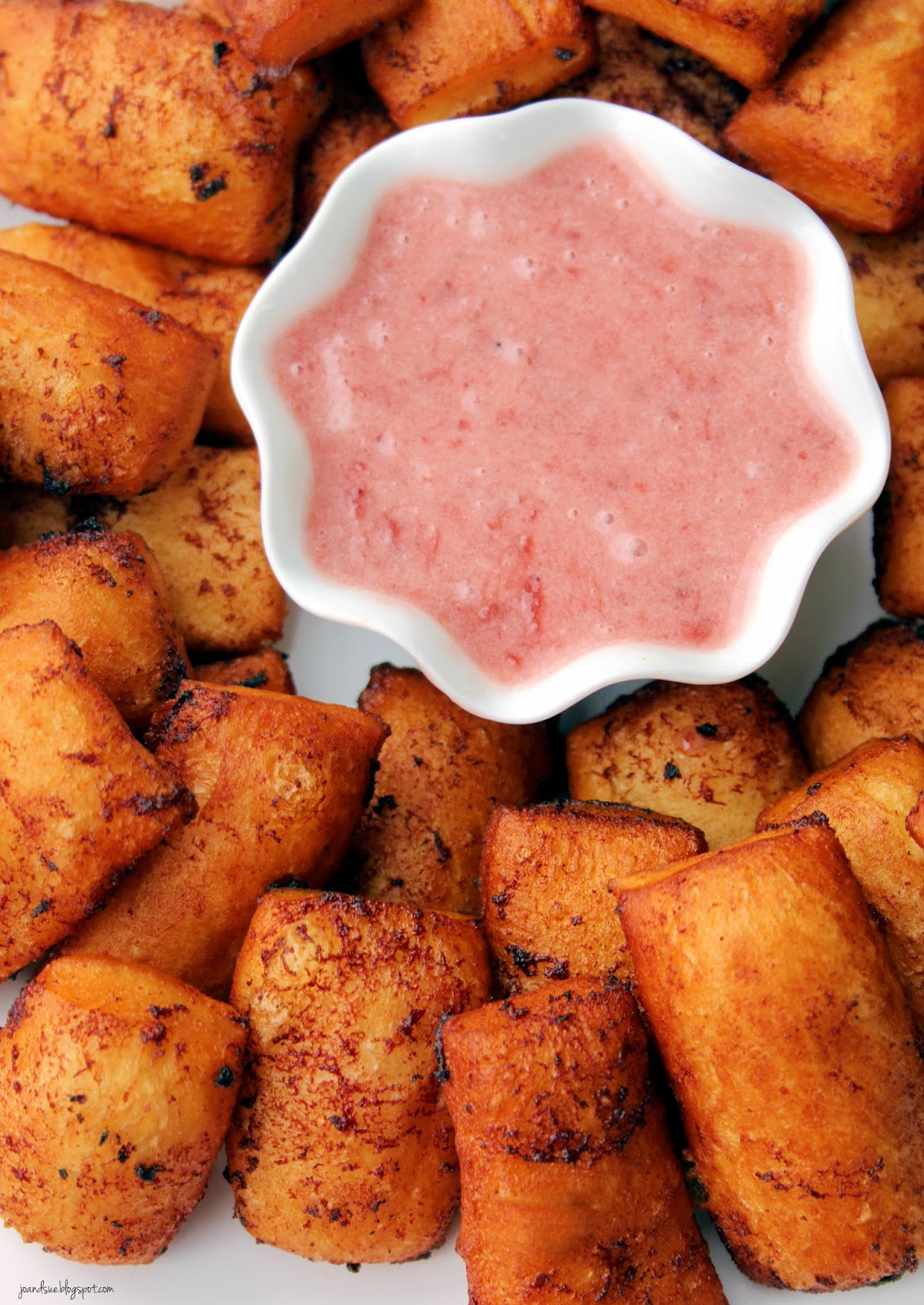 Jo and Sue Deep Fried Cinnamon Roll Bites with Strawberry Dip