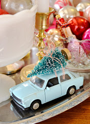 christmas tree cars holiday pink tiny trees display ornament table glass toy ornaments decorations tied truck village mini decoration diy