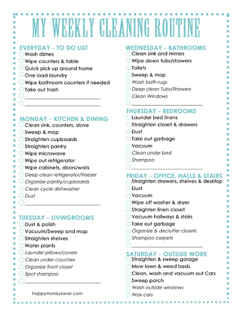 House Cleaning: Weekly House House Cleaning List Printable