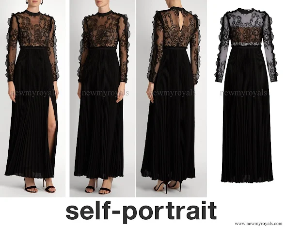 Princess Madeleine wore SELF PORTRAIT Moni lace and pleated crepe maxi dress