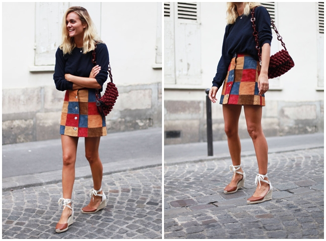 http://www.adenorah.com/ ASOS 2015 Fall Patchwork Suede Button Through Skirt