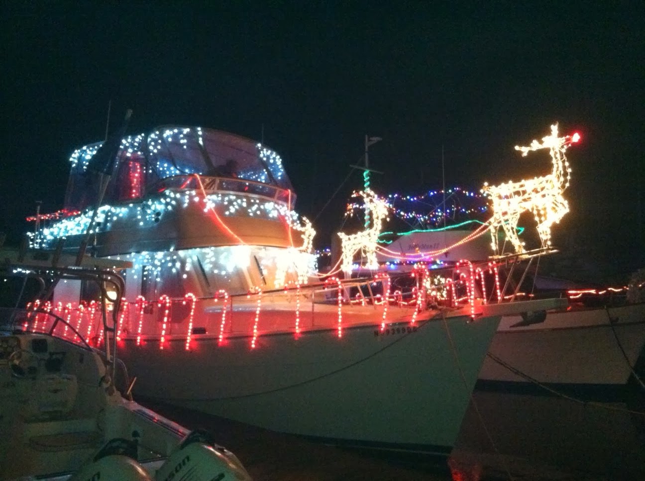 Drew and Deb sailing Christmas Flotilla in Southport, NC