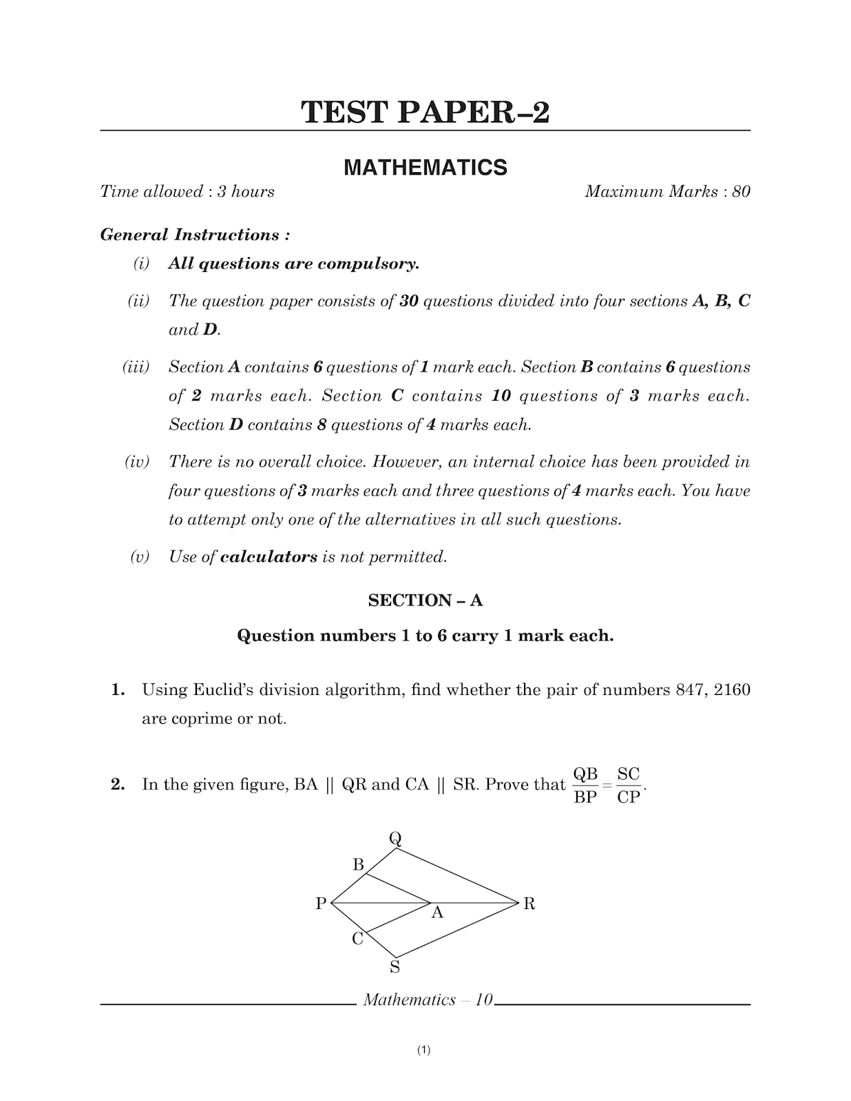 TEST PAPER2 OF MATHS CLASS 10