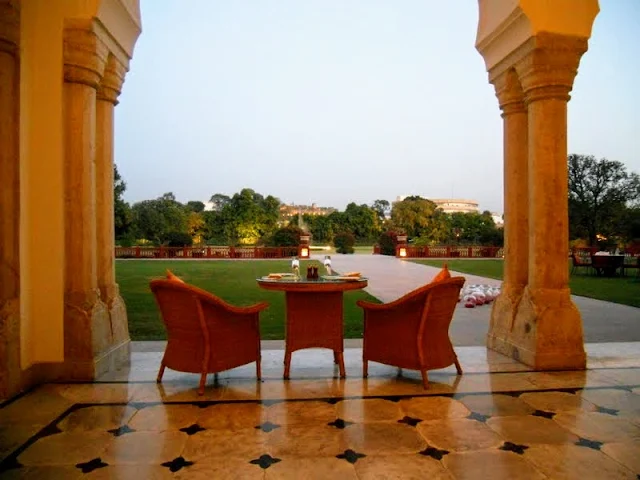 In the courtyard at Rambagh Palace in Jaipur India