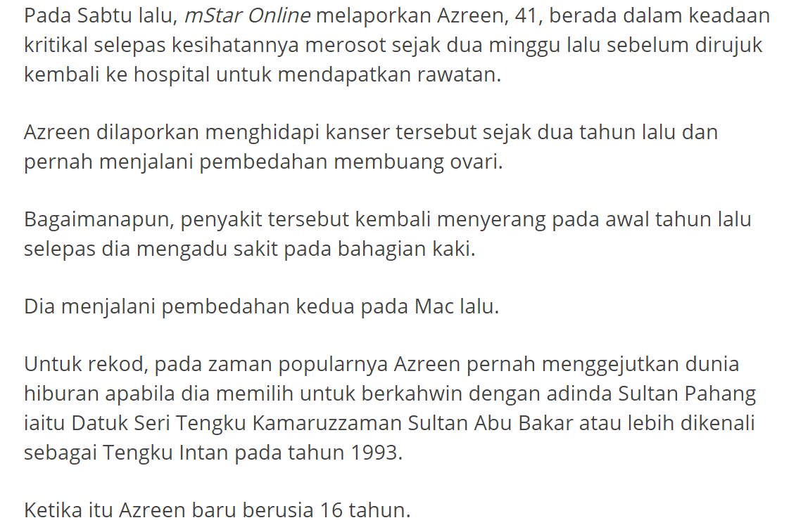 Derita 2 Tahun Kanser Penyanyi Azreen Manan Dijemput Ilahi