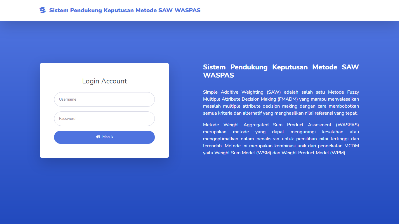 Aplikasi Sistem Pendukung Keputusan Penentuan Penerima Beasiswa Metode SAW Dan WASPAS - SourceCodeKu.com