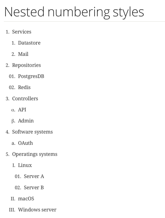 adoc level numberstyles