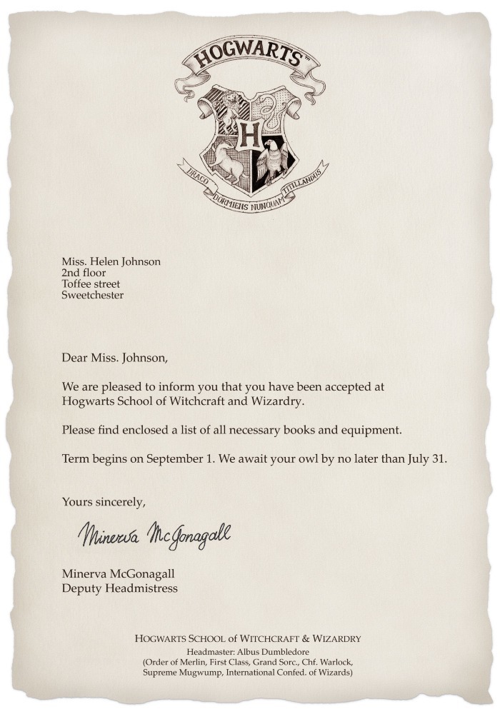 ¿Quieres tu propia carta personalizada de Hogwarts?