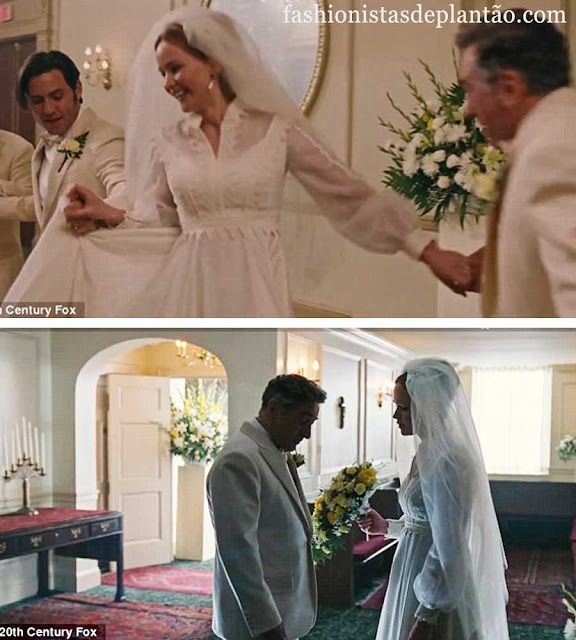 Figurino do filme Joy o nome do sucesso, Jennifer Lawrence, vestido de noiva