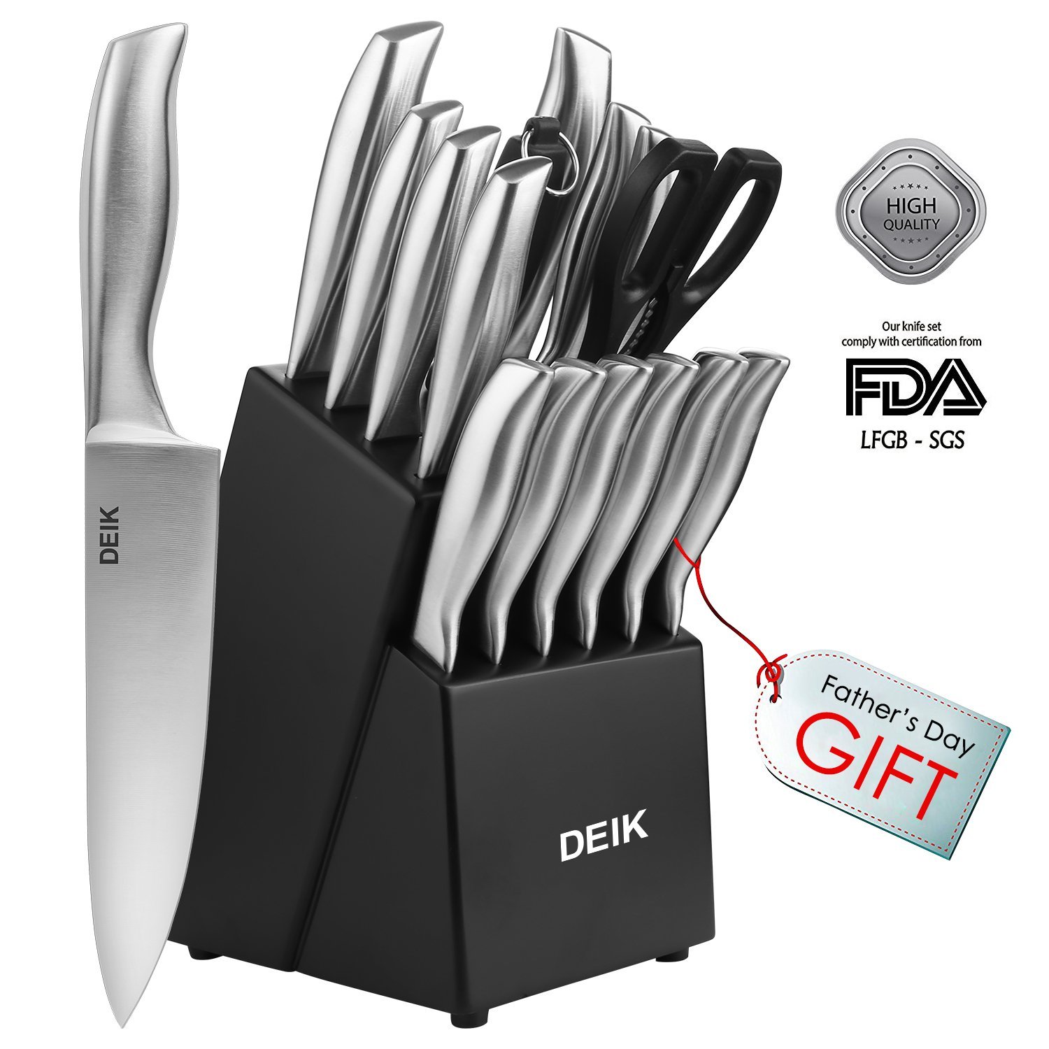 DEIK Knife Set 16pcs Classic SelfSharpening, Knife Block Stainless