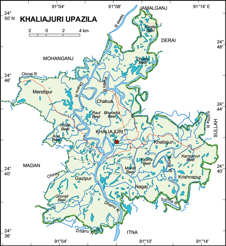 Khaliajuri Upazila Map Netrokona District Bangladesh