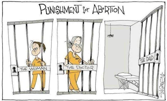 Title:  Punishment for Abortion.   Image:  Three jails.  Two of them, labeled 