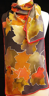Hellenne Vermillion Art: Fall Maple Leaves Silk Scarf