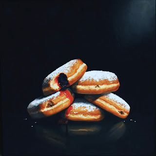 realistic jelly donut painting by jeanne vadeboncoeur