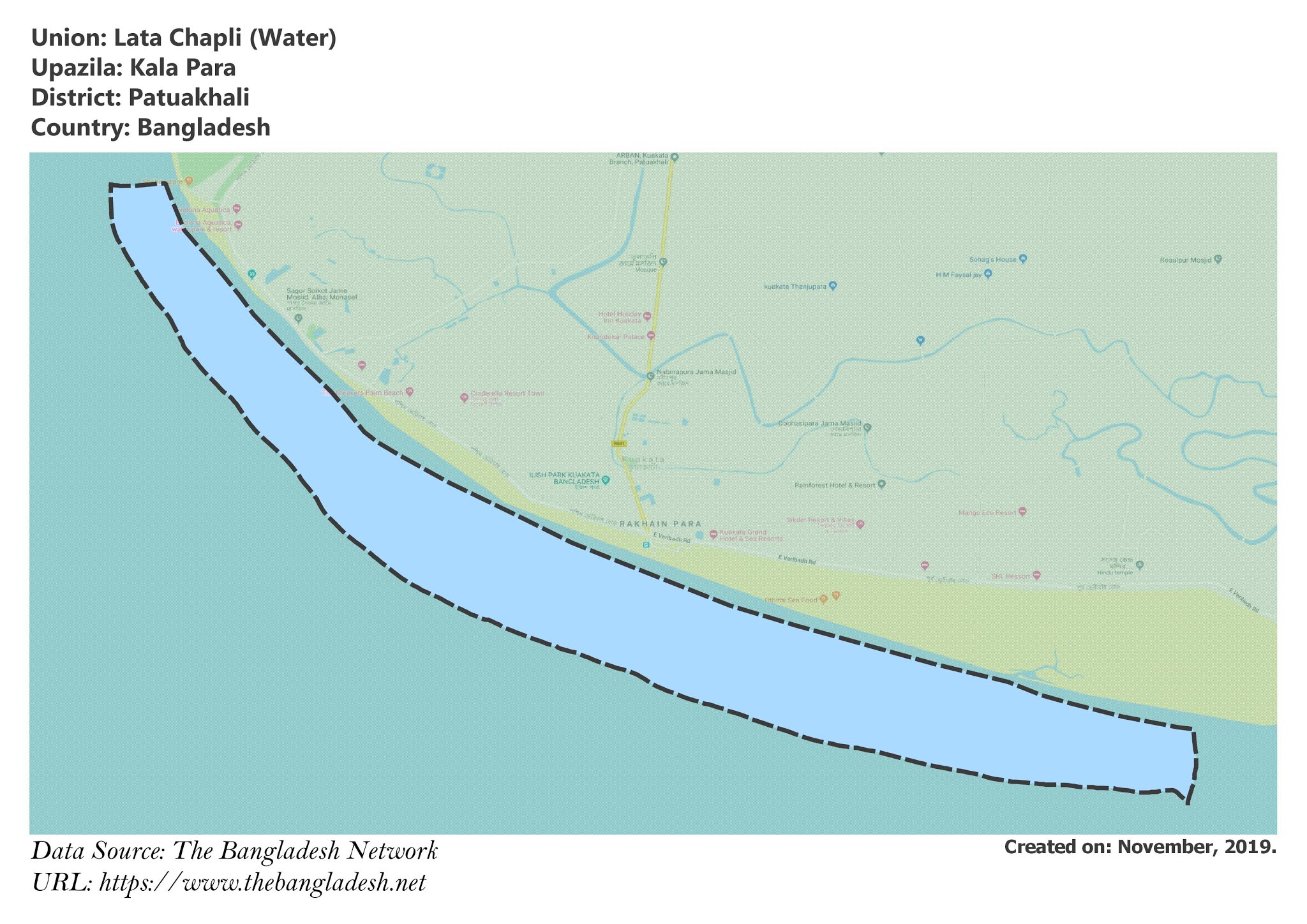 Map of Lata Chapli of Patuakhali, Bangladesh.