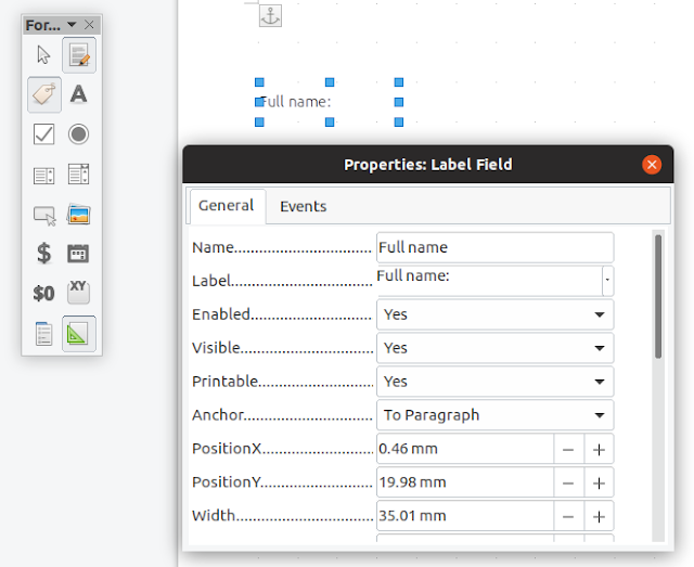 LibreOffice edit label field
