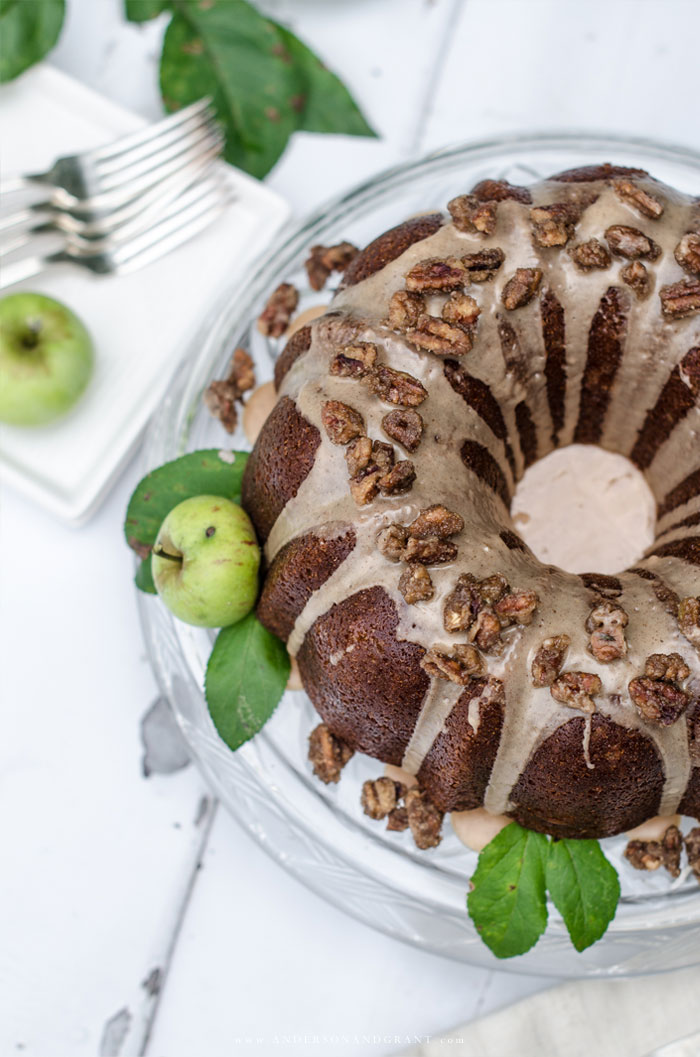 Apple Cider Pound Cake with Glaze and Candied Pecans