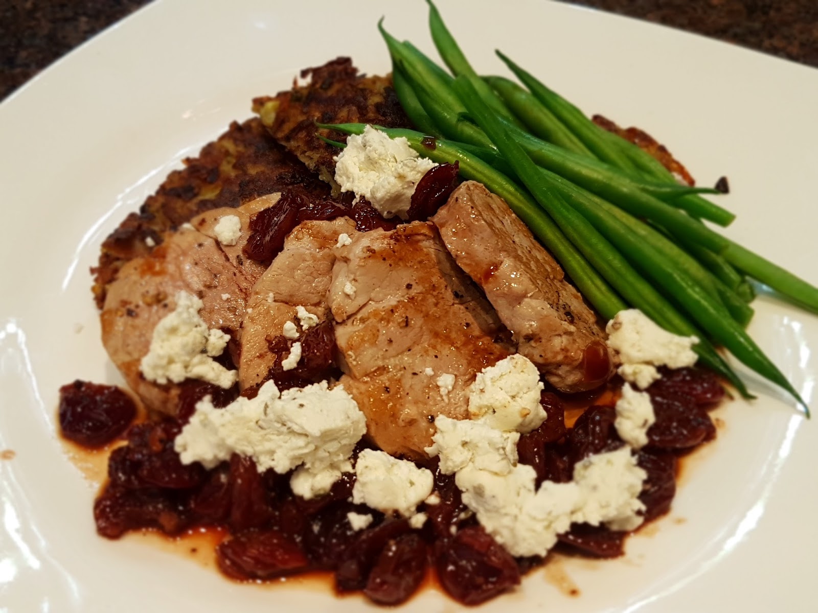 Almost Wasted Pork Tenderloin with Dried Cherries and Goat Cheese