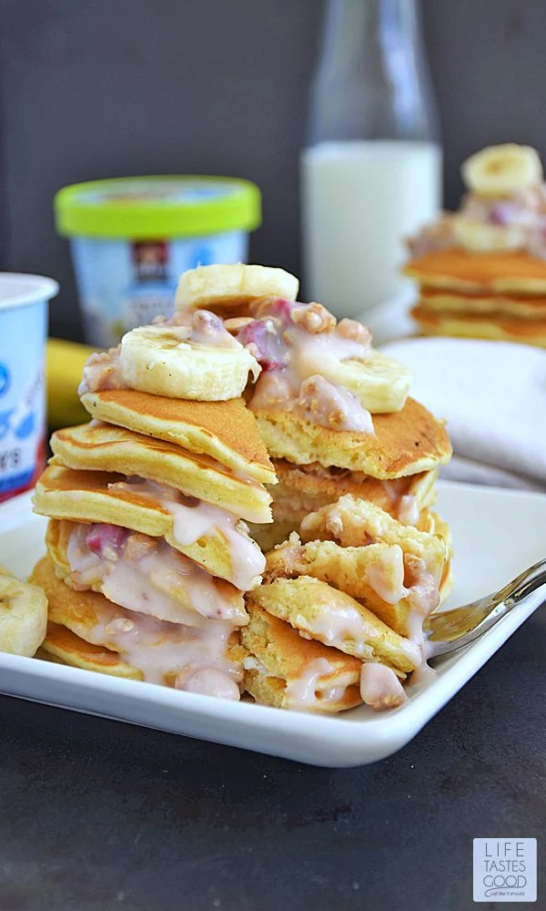 Yogurt Parfait Pancakes | by Life Tastes Good make a scrumptious breakfast that fills us up deliciously and keeps us going all morning long.